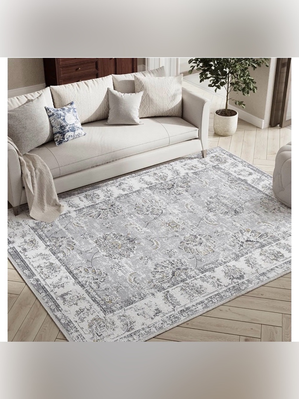 4x6 Grey Distressed Washable Area Rug